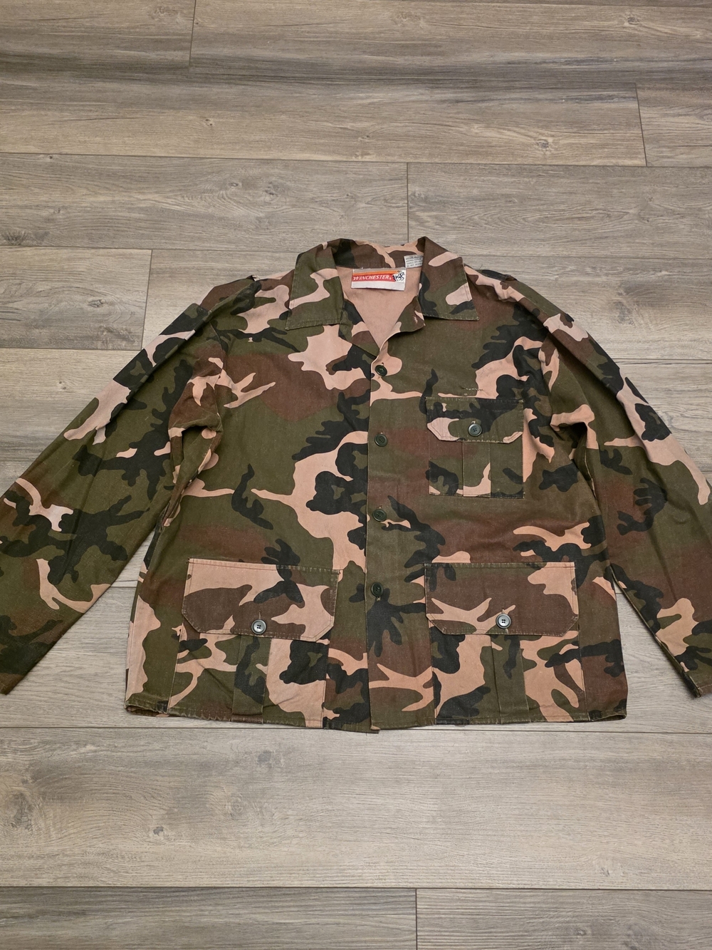Authentic Vtg Winchester Camo Field Shirt Jacket Button Up Hunting Canvas Large